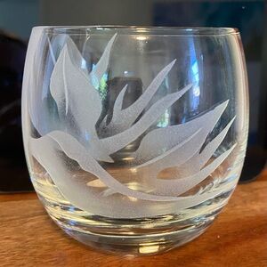 Frank Oda Arts Hawaii Etched Tropical Flower Rocks Glass 3.25” RARE HARD TO FIND